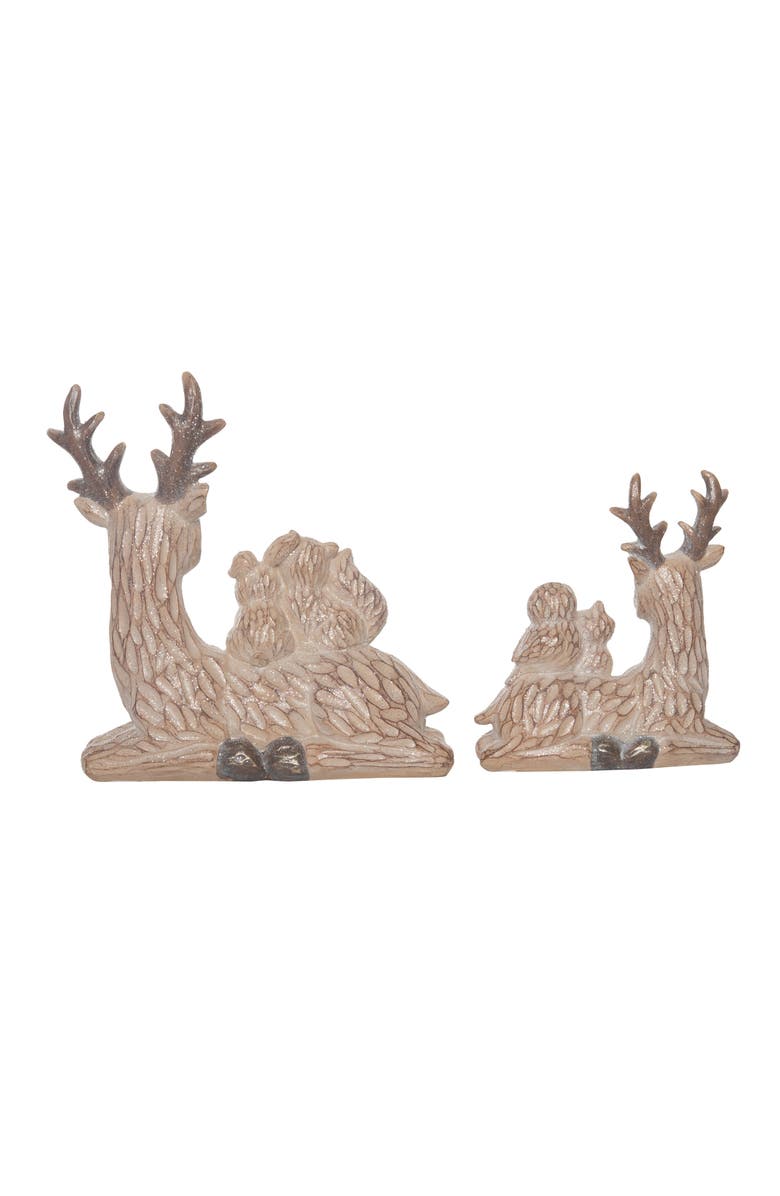 Transpac Brown Christmas Laying Woodland Texture Deer Figurine Set of 2, Alternate, color, 