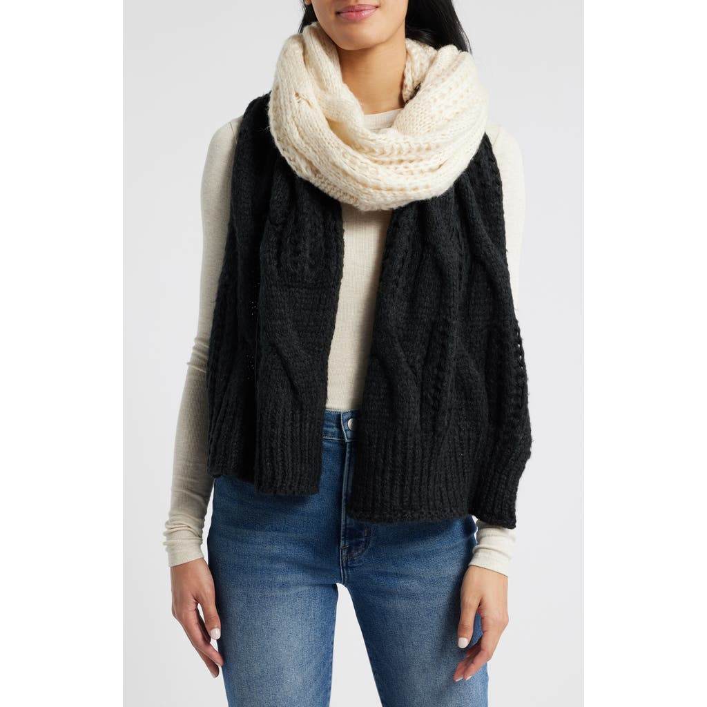 Tasha Two Tone Cable Knit Scarf in Ivory/Black
