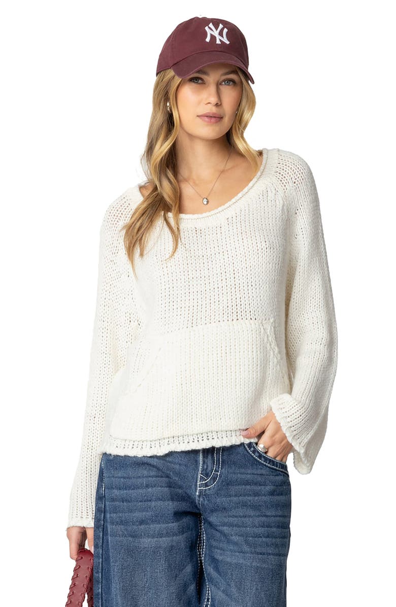 EDIKTED Open Stitch Kangaroo Pocket Sweater, Alternate, color, Cream
