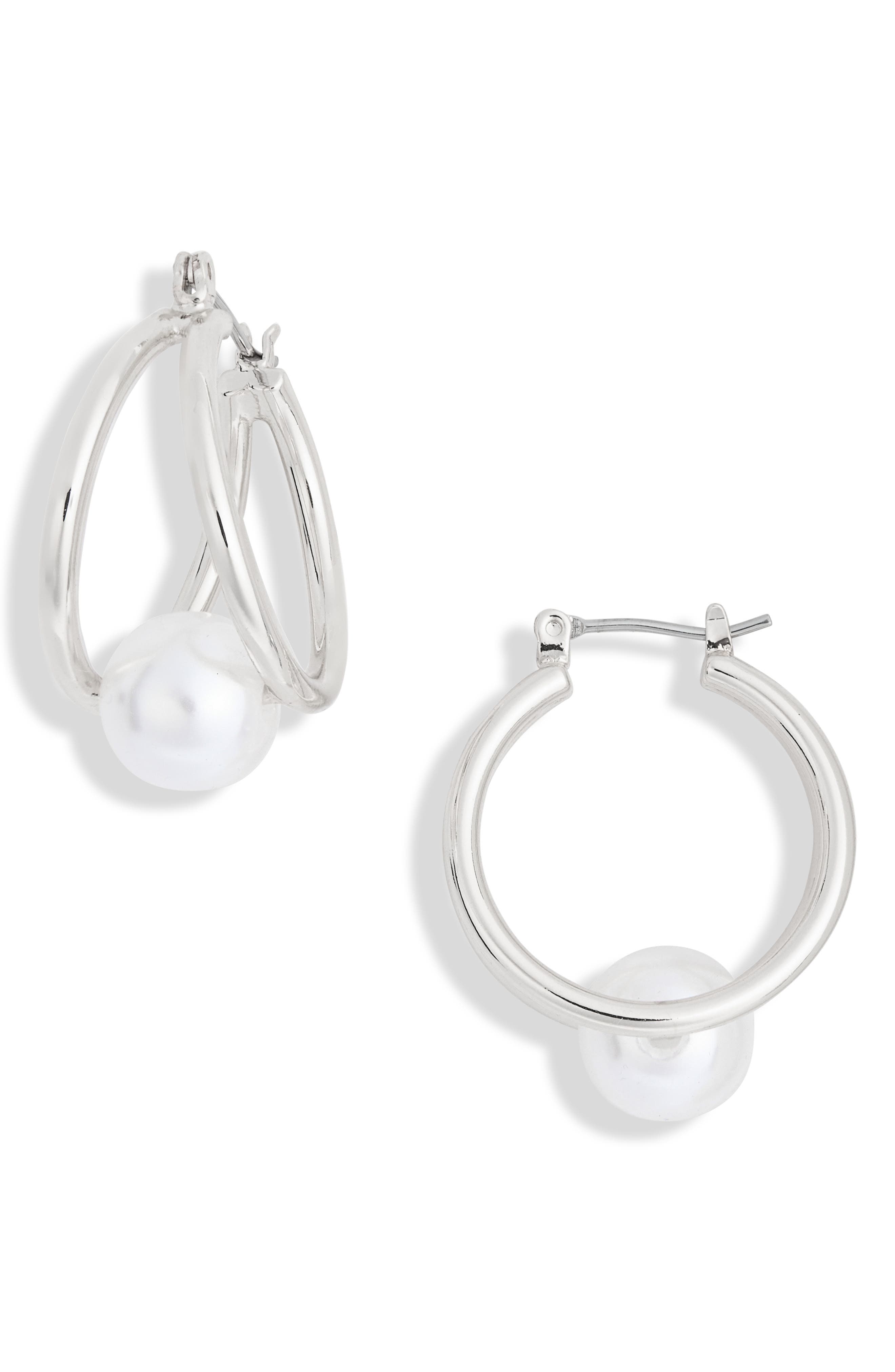 Faux Pearl Caged Hoop Earrings