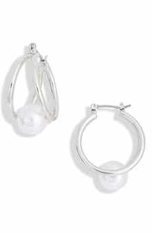 Faux Pearl Caged Hoop Earrings