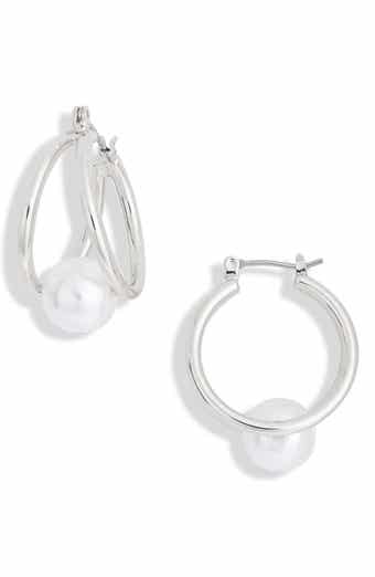 Faux Pearl Caged Hoop Earrings