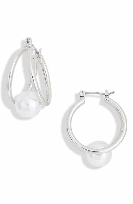 Faux Pearl Caged Hoop Earrings