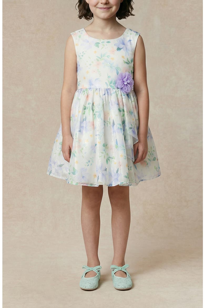 Kids' Watercolor Organza Party Dress, Alternate, color, WHITE/ LILAC