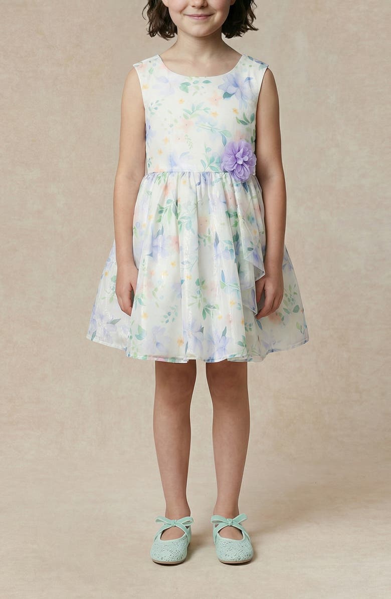 Pippa & Julie Kids' Watercolor Organza Party Dress, Alternate, color, White/ Lilac