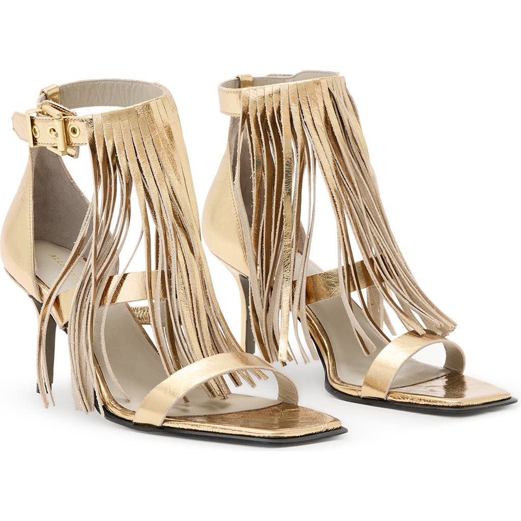 Allsaints Paola Metalic Leather Sandals In Gold