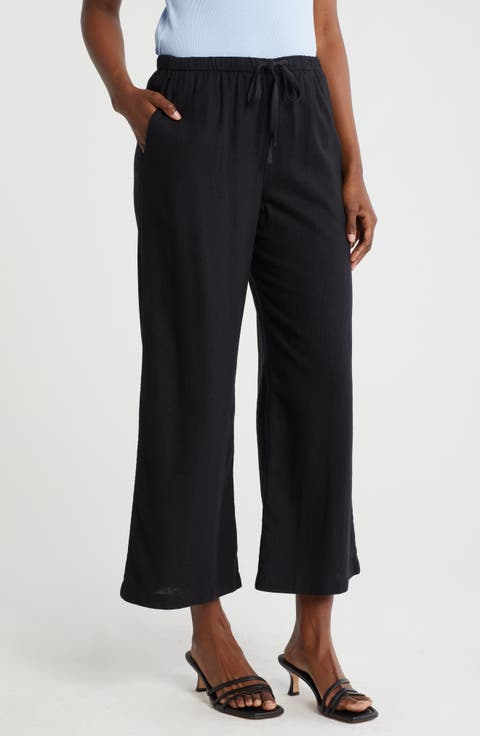 Pull-On Crop Wide Leg Linen Blend Pants