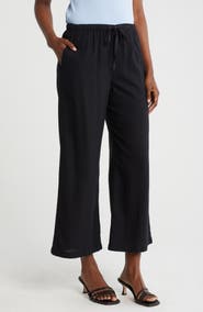 Caslon® Pull-On Crop Wide Leg Linen Blend Pants