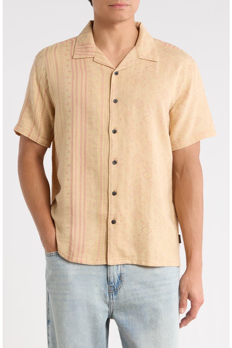 Garage Nashua Stripe Jacquard Cotton Button-Up Camp Shirt, Main, color, OATMEAL