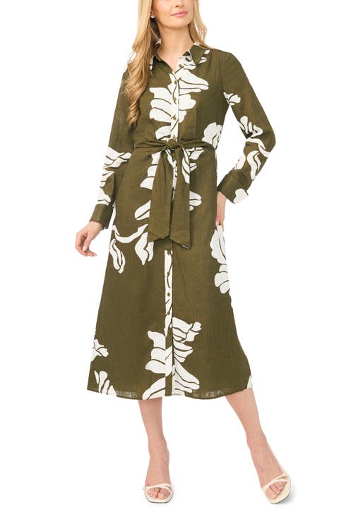 Long Sleeve Tie Waist Maxi Shirtdress