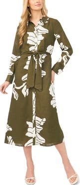 Halogen® Long Sleeve Tie Waist Maxi Shirtdress