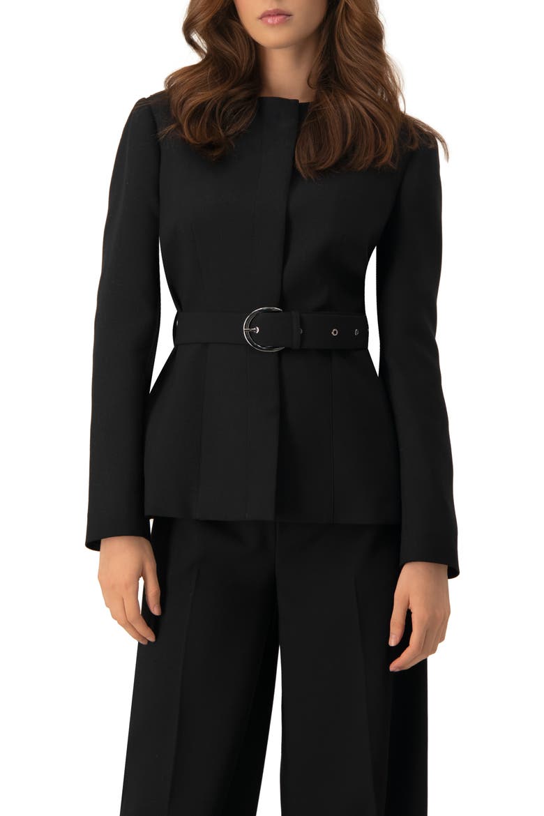 Structured Belted Jacket in Black, Main, color, Black