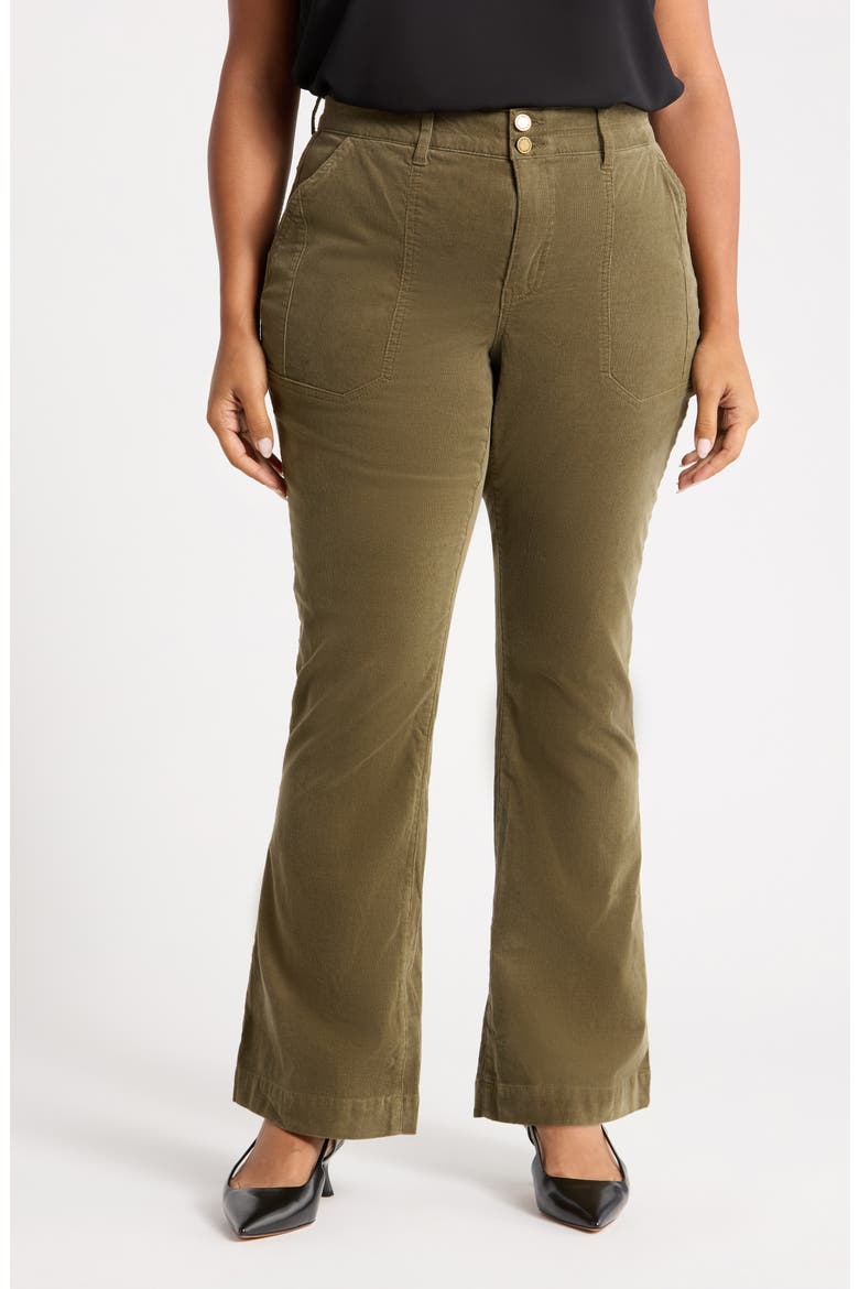 Corduroy Flare Leg Pants, Main, color, FOREST MOSS