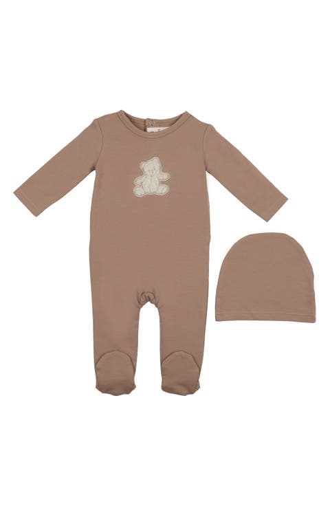 Bear Appliqué Footie & Beanie Set (Baby)