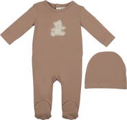 Manière Bear Appliqué Footie & Beanie Set