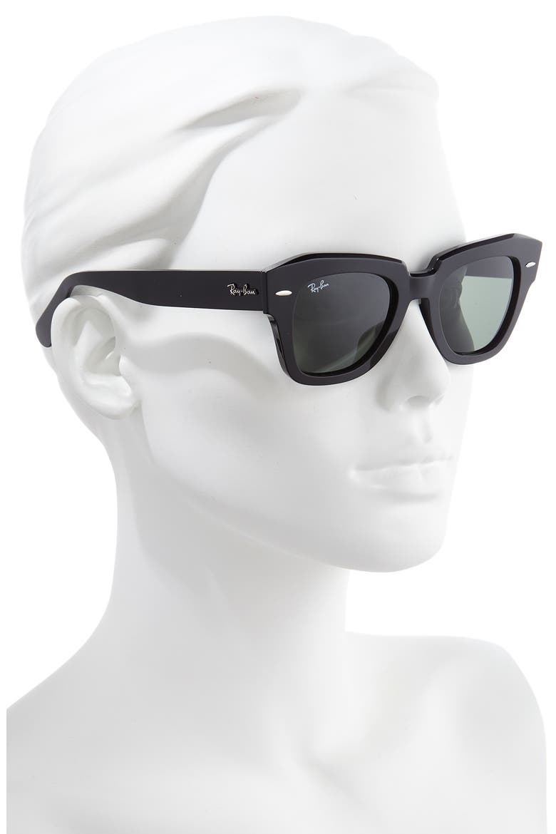 State Street 49mm Small Square Sunglasses, Alternate, color, BLACK/ GREEN SOLID