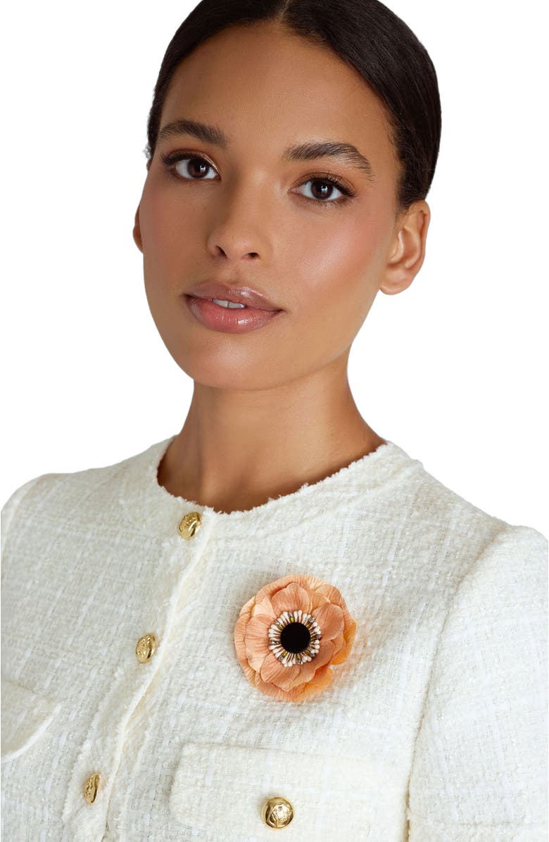 Helena Simon The Peach Anemone Floral Brooch, Alternate, color, Peach