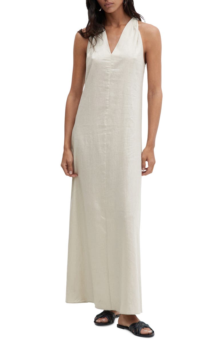 chinese dress ladies Verlaine White Linen Blend Maxi Dress - US 14