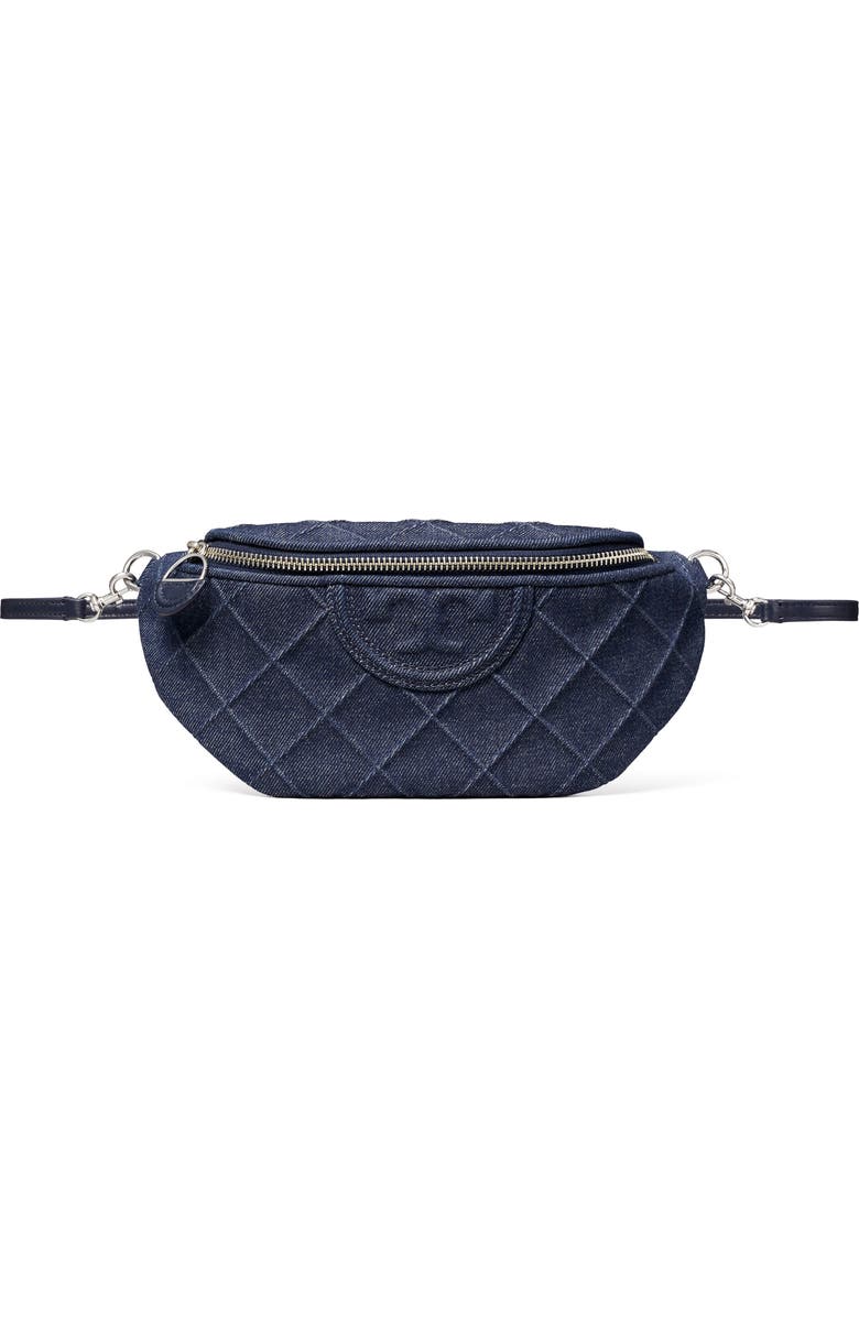 Tory Burch Fleming Quilted Denim Belt Bag, Alternate, color, Blue