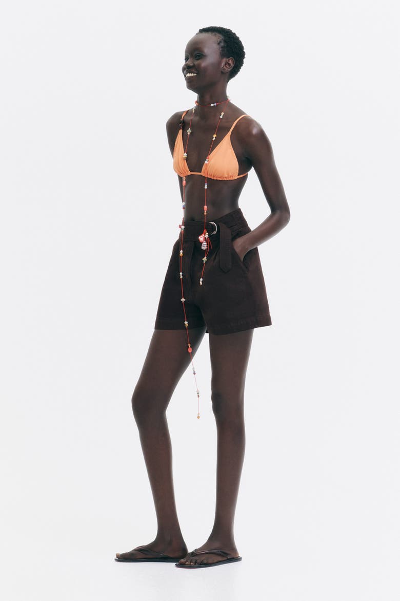 Belted Denim Shorts, Alternate, color, Dark brown