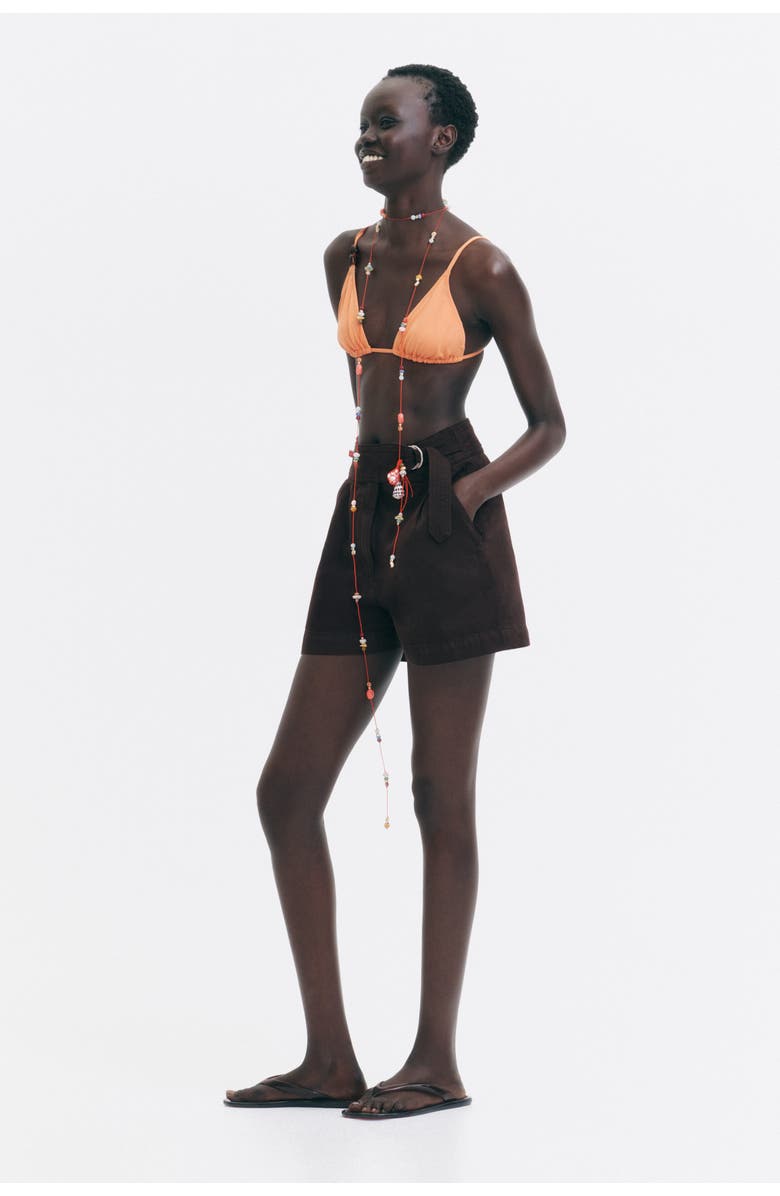 H&M Belted Denim Shorts, Alternate, color, Dark Brown