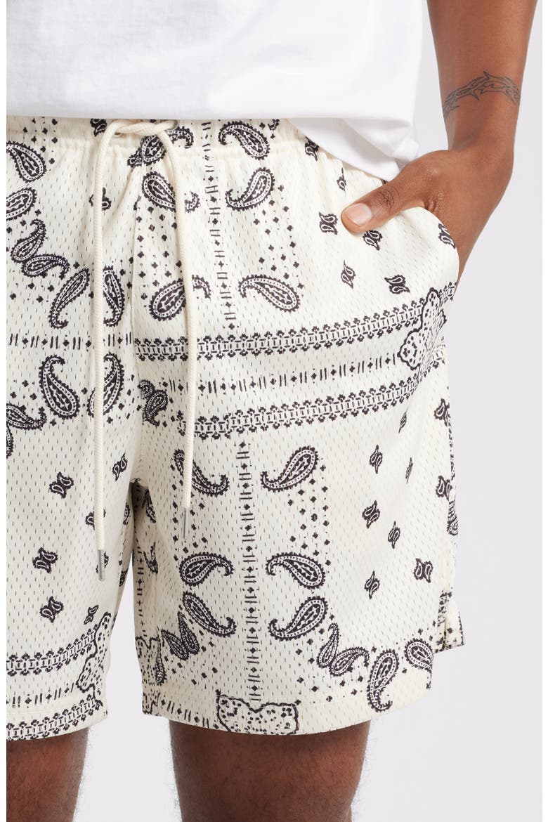 Aaron Print Mesh Drawstring Waist Shorts, Alternate, color, CREAM
