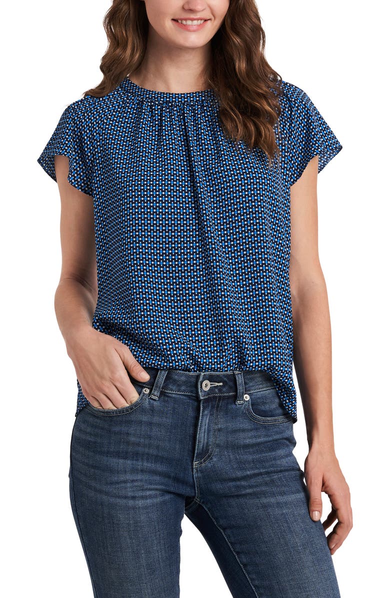 CeCe Geometric Print Flutter Sleeve Blouse, Main, color, 