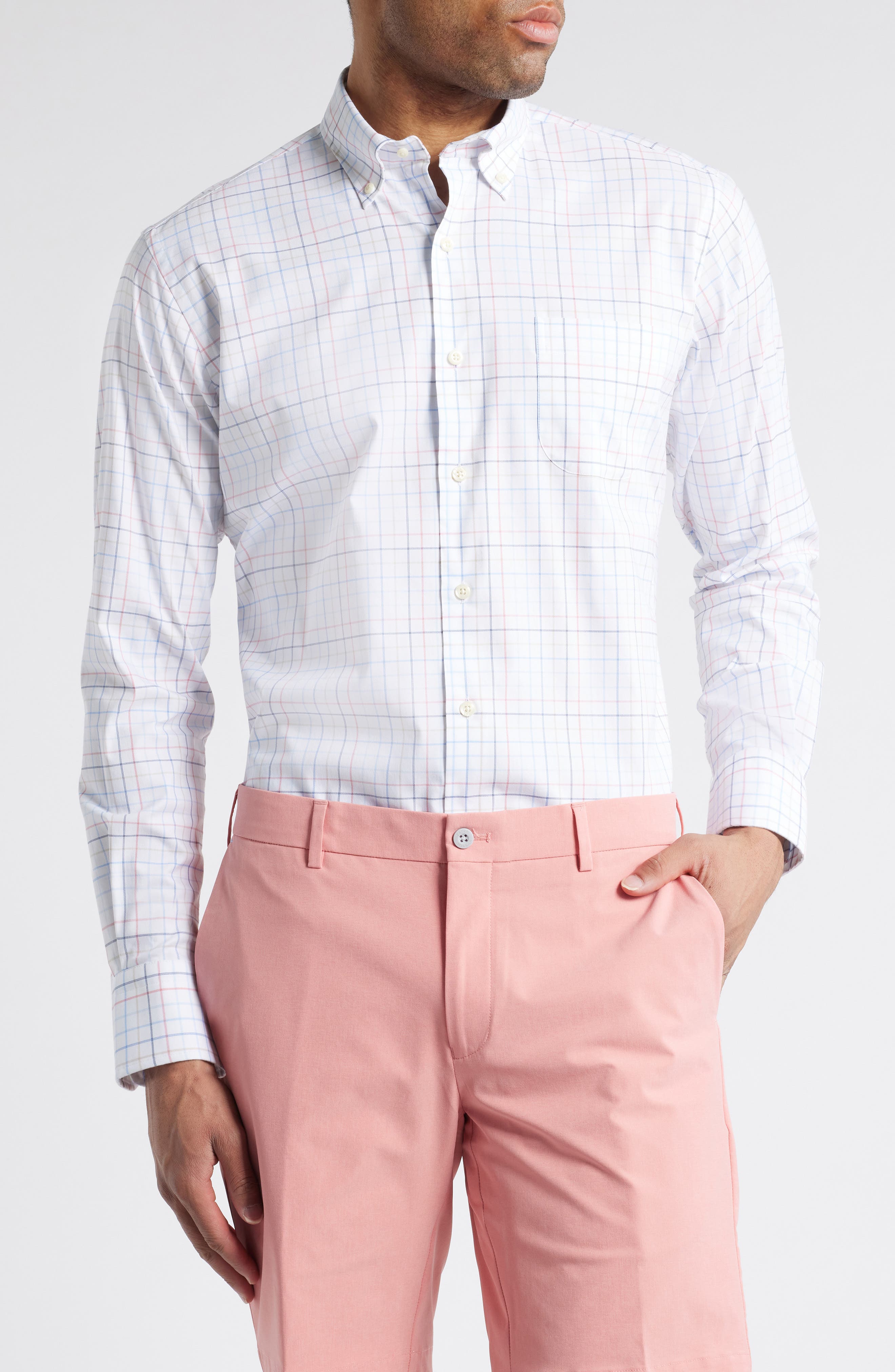 Peter Millar Allen Crown Lite Check Performance Button-Up Shirt