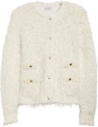 Moncler Fuzzy Wool Blend Knit & Quilted Down Cardigan