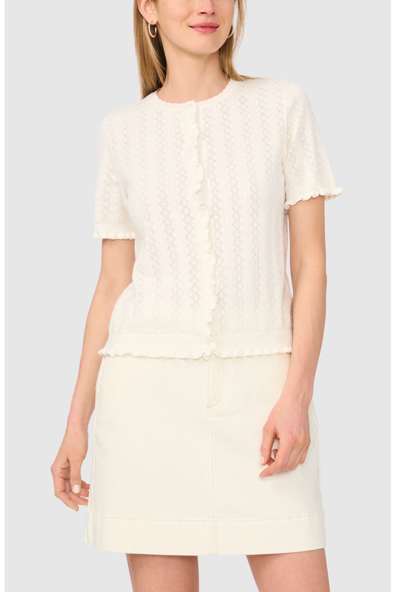 Pointelle Short Sleeve Cardigan, Main, color, NEW IVORY