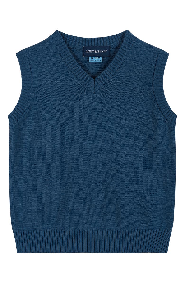 Andy & Evan Sweater Vest, Button-Up Shirt, Pants & Bow Tie Set, Alternate, color, Navy