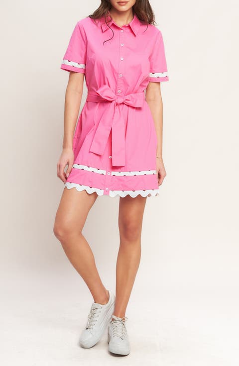 Wavy Fringe Trim Cotton Shirtdress