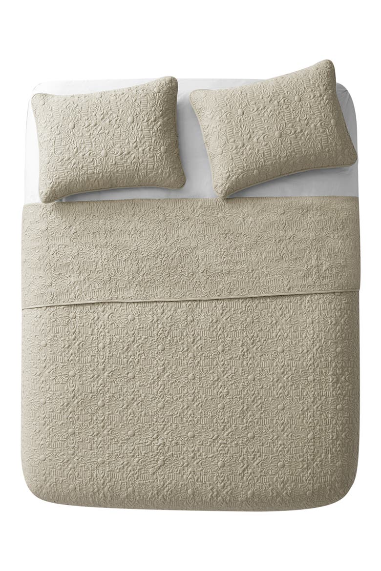 Caroline Embossed Floral Quilt Set, Main, color, TAUPE