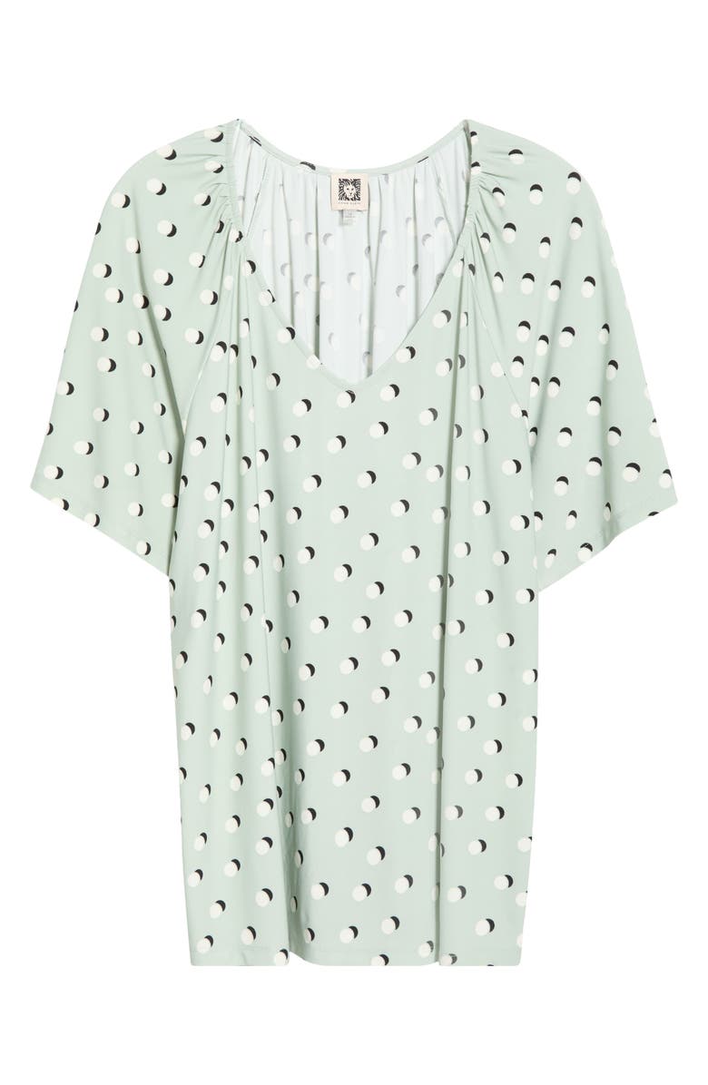 AK ANNE KLEIN Dot Print V-Neck Top, Alternate, color, Soft Aloe Multi
