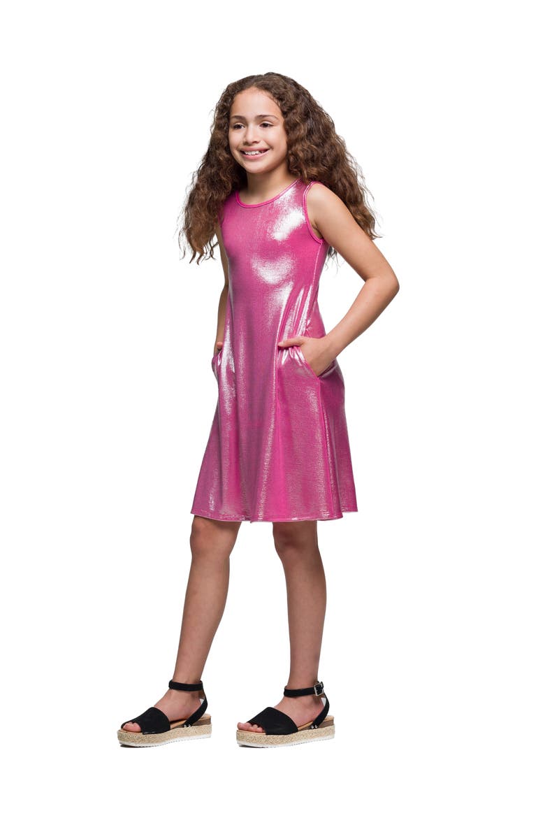 Pink Shimmery Metallic Sleeveless A-Line Dress, Alternate, color, Pink Metallic