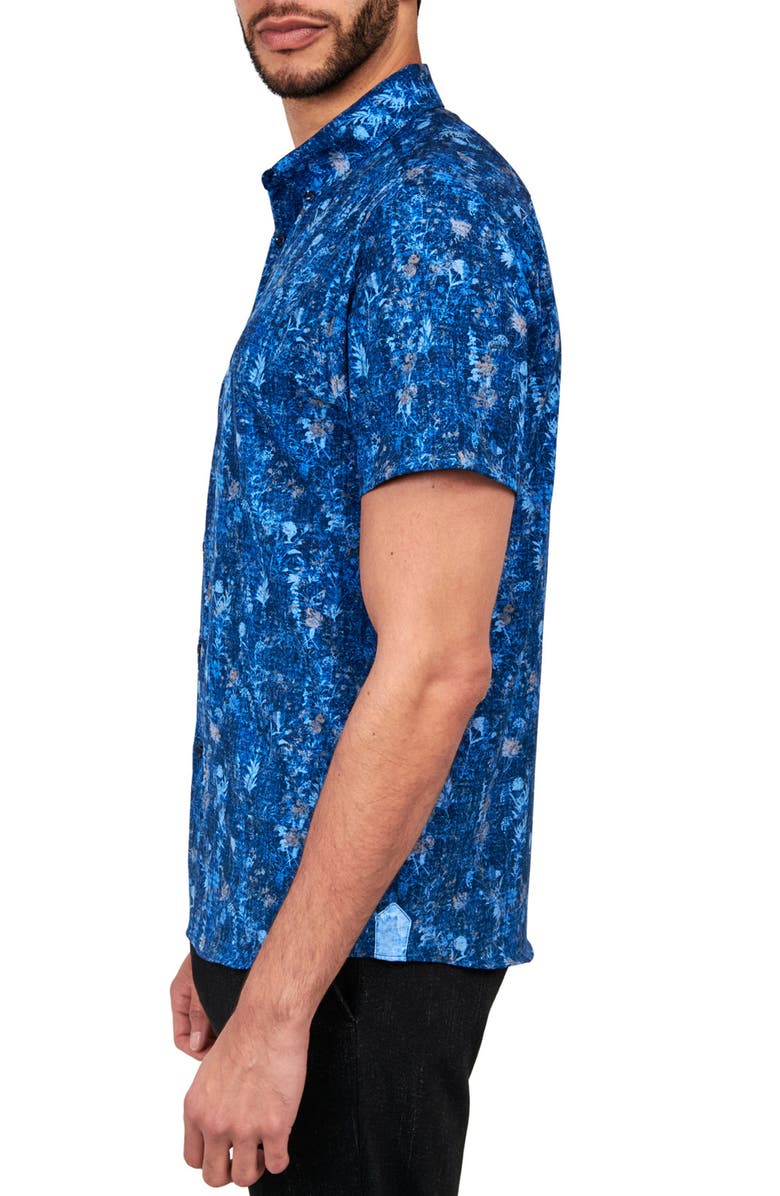 Brooklyn Brigade Slim Fit Barlow Vintage Floral 4-Way Stretch Performance Short Sleeve Shirt, Alternate, color, Navy