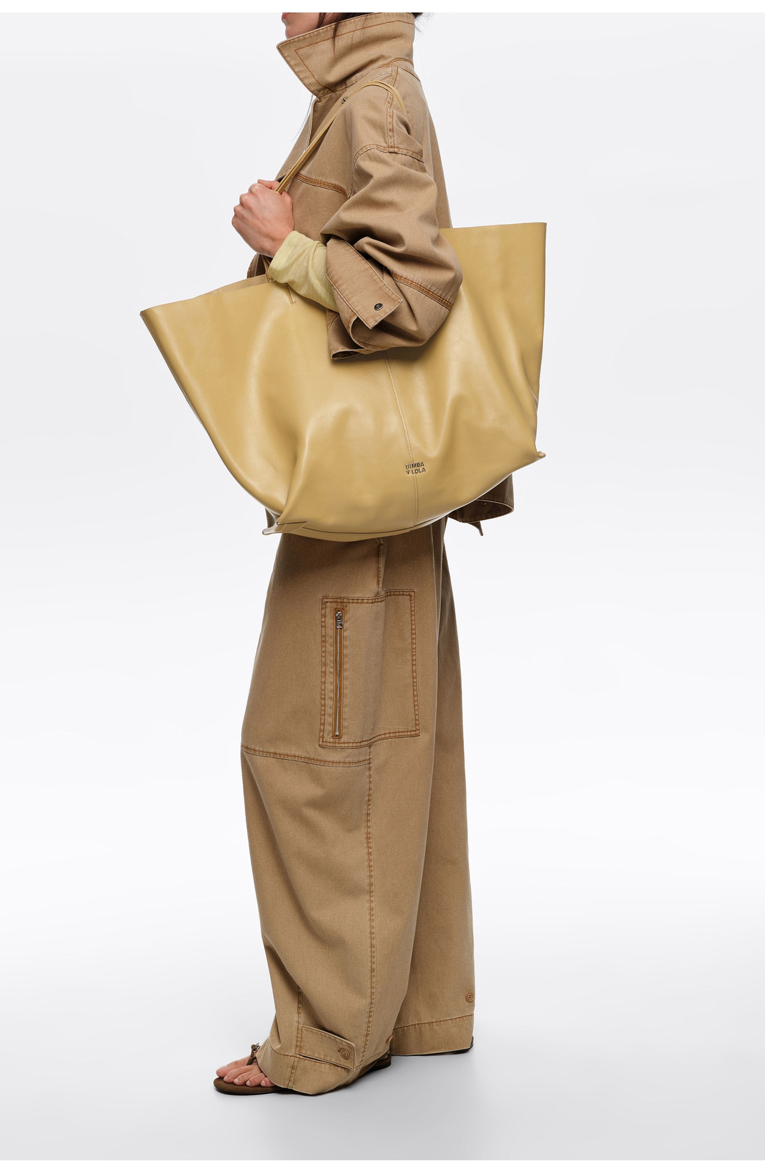 Leather Maxi Shopper Bag SS26, Alternate, color, OAT