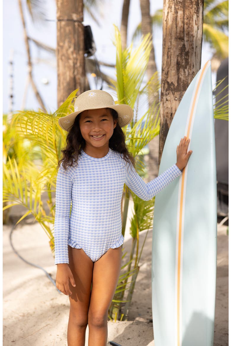 Kids' Seaside Gingham UPF 50+ One-Piece Rashguard Swimsuit, Alternate, color, BLUE