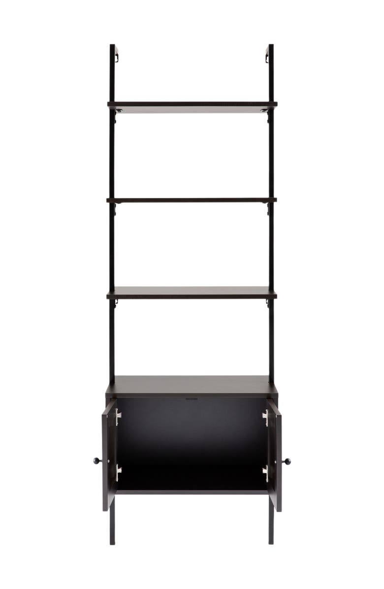 HAPPIMESS Tulare 72.05" MidCentury Industrial 4-Shelf Wood Wall-Mounted Open Ladder Bookcase with Cabinet and Metal Frame, Alternate, color, Black