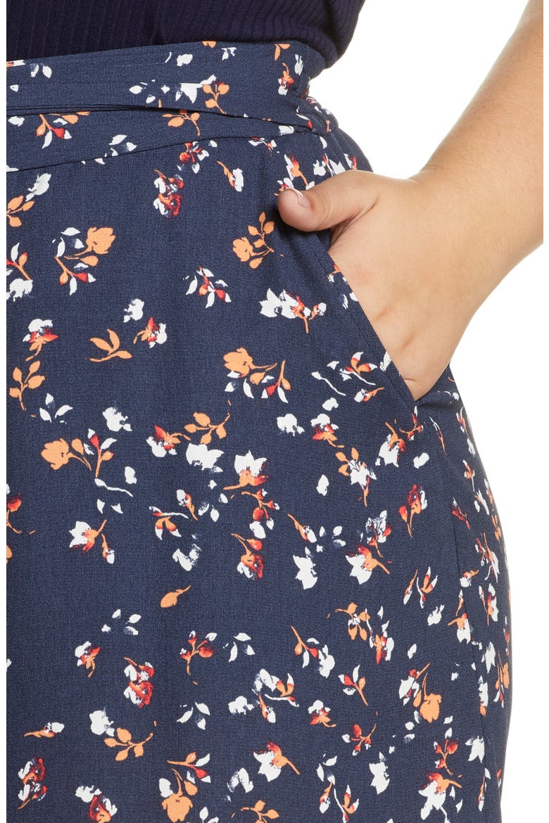 Floral Print Tie Waist Shorts, Alternate, color, NAVY INDIGO COTTON FLORAL