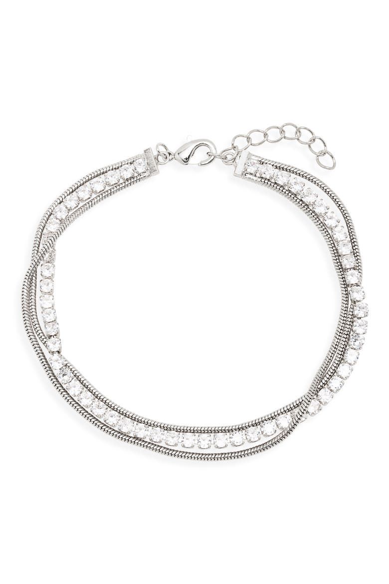 Cubic Zirconia Layered Chain Bracelet, Main, color, CLEAR- SILVER