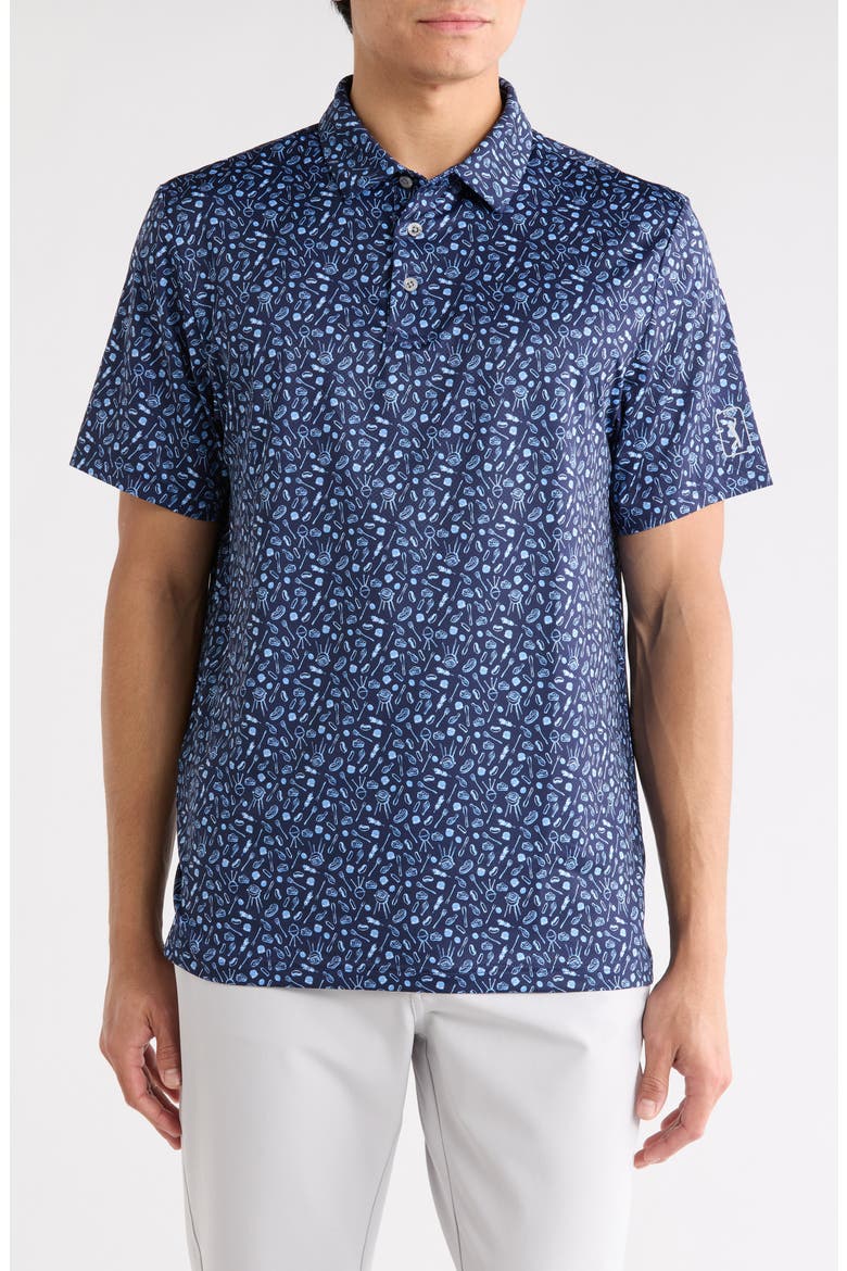 Short Sleeve BBQ Printed Polo, Main, color, PEACOAT