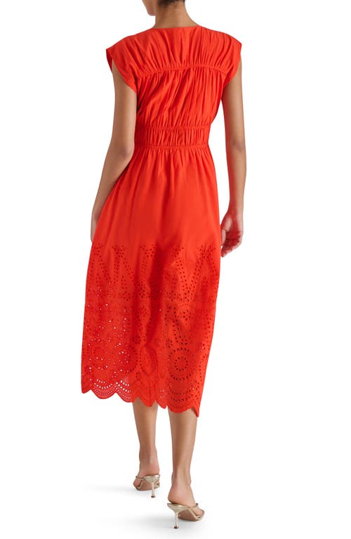Steve Madden Clementina Eyelet Cotton Midi Dress In Red