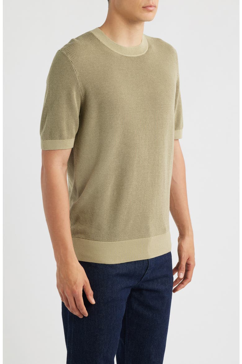 Leale Short Sleeve Cotton Crewneck Sweater, Alternate, color, BEIGE/ KHAKI