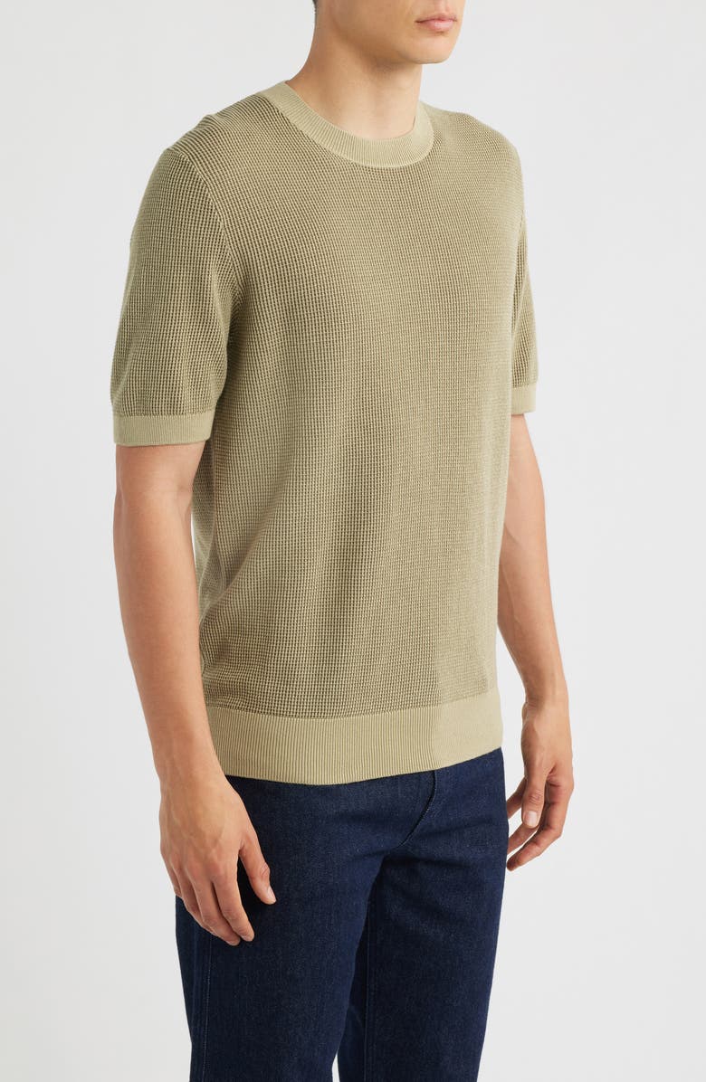 BOSS Leale Short Sleeve Cotton Crewneck Sweater, Alternate, color, Beige/ Khaki