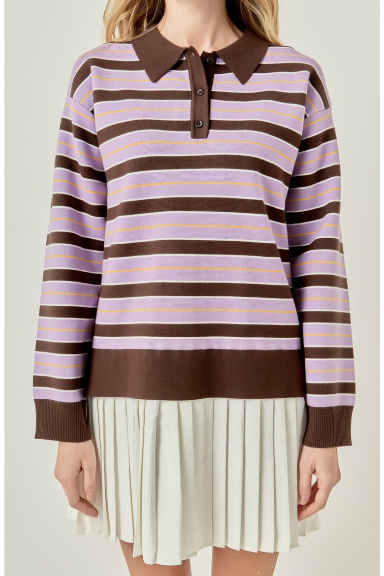 Pleated Hem Polo Knit Minidress, Alternate, color, BROWN MULTI