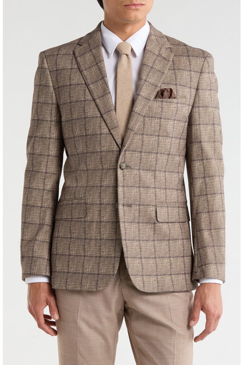 Slim Fit Plaid Stretch Knit Sport Coat, Main, color, BROWN