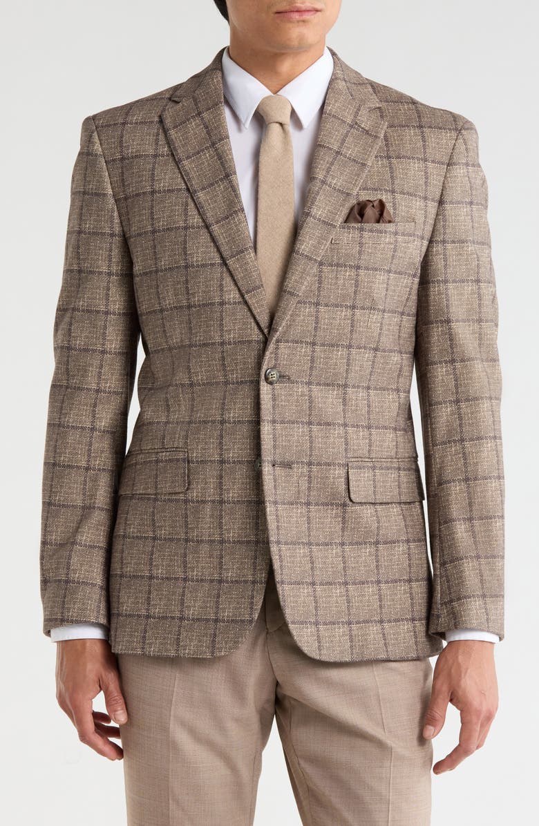 Duchamp Slim Fit Plaid Stretch Knit Sport Coat, Main, color, Brown