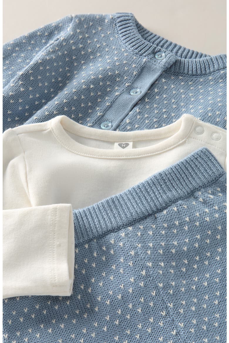 Long Sleeve Bodysuit, Cardigan & Joggers Set, Alternate, color, BLUE ASHLEY MULTI - IVORY