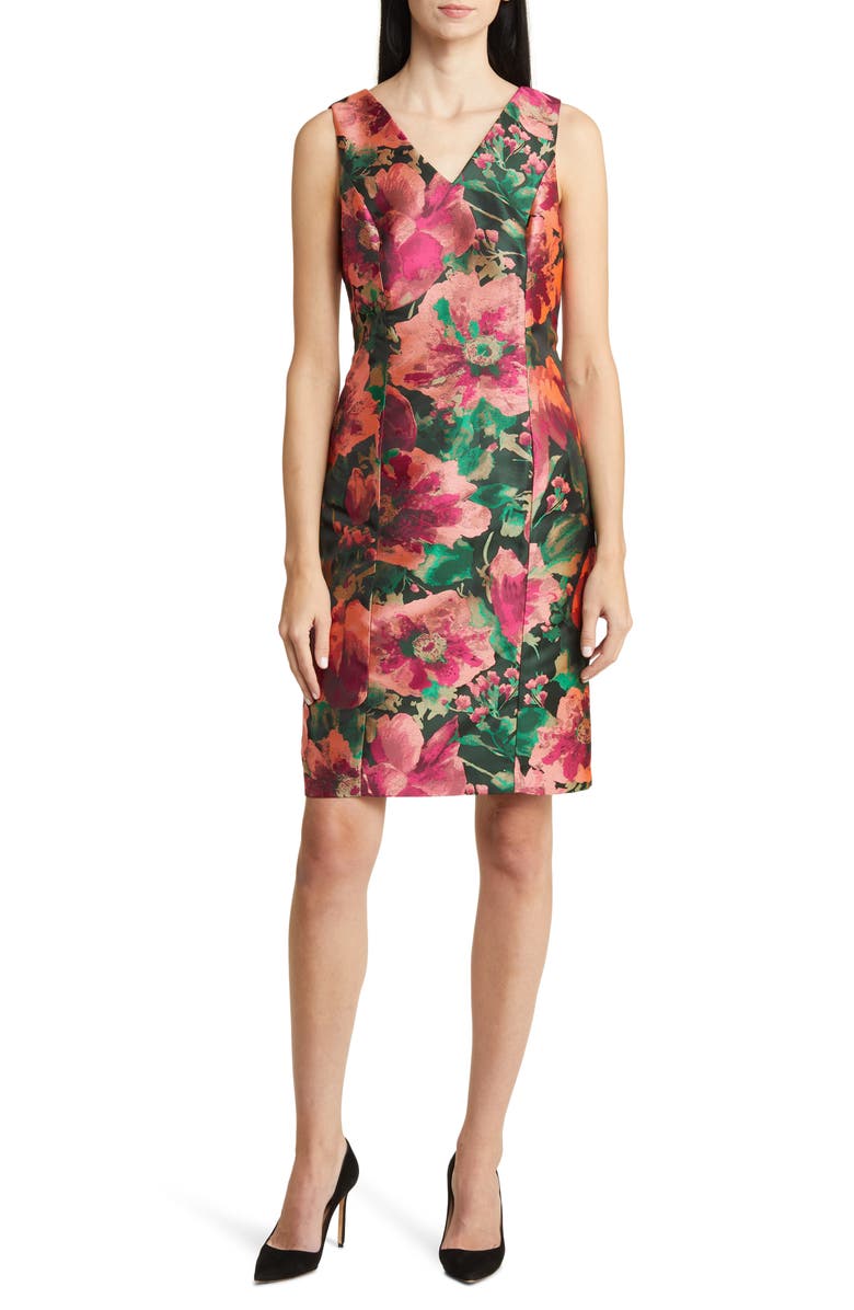 Anne Klein Floral Jacquard Sheath Dress, Main, color,